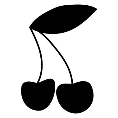 Kirazlı siyah siluet çizimi. Tasarım için kiraz. Beyaz arkaplanda izole edilmiş vektör.