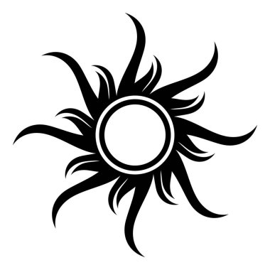 Soyut siyah girdap simgesi ve logo. Soyut güneş işareti. Modern vektör illüstrasyonu beyaz arkaplanda izole edildi.