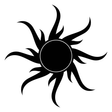 Soyut siyah girdap simgesi ve logo. Soyut güneş işareti. Modern vektör illüstrasyonu beyaz arkaplanda izole edildi.