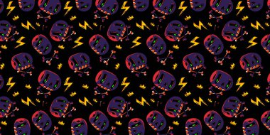 Taç desenli şirin kafatasları. Cadılar Bayramı kapak tasarımı için komik kafatasları çizimi. Vektör EPS 10