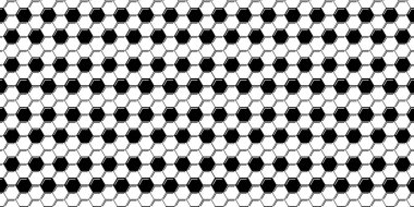 Futbol arka planı. Siyah ve beyaz altıgen arka plan. Vektör illüstrasyonu.