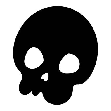 Siyah karikatür kafatası ikonu çizimi. Çizgi roman tarzı. Korku ya da Cadılar Bayramı için tişört baskısı. Beyaz arkaplanda el çizimi çizimi izole edilmiş. Vektör EPS 10