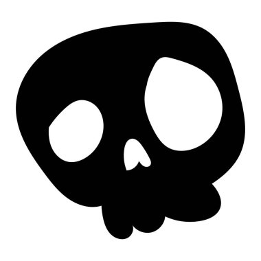 Siyah karikatür kafatası ikonu çizimi. Çizgi roman tarzı. Korku ya da Cadılar Bayramı için tişört baskısı. Beyaz arkaplanda el çizimi çizimi izole edilmiş. Vektör EPS 10