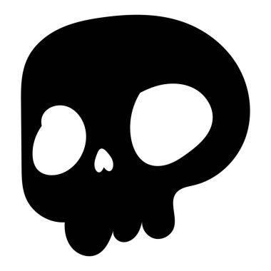 Siyah karikatür kafatası ikonu çizimi. Çizgi roman tarzı. Korku ya da Cadılar Bayramı için tişört baskısı. Beyaz arkaplanda el çizimi çizimi izole edilmiş. Vektör EPS 10