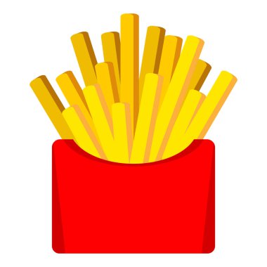 Çizgi film patates kızartması. Fast food patates kızartması ikonu. Fast food çizimi. Beyaz arkaplanda izole edilmiş vektör.