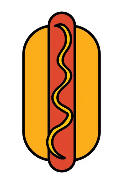 Cartoon Hotdog Met Mosterd Fast Food Hotdog Platte Pictogram Vector Stockillustratie