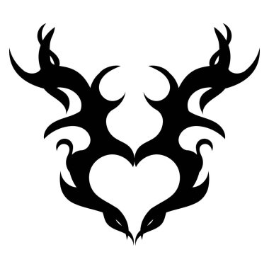 Son moda kabile kalbi çizimi. Neotribal gotik kalp tasarımı, tişört baskısı. Beyaz arkaplanda izole edilmiş vektör.
