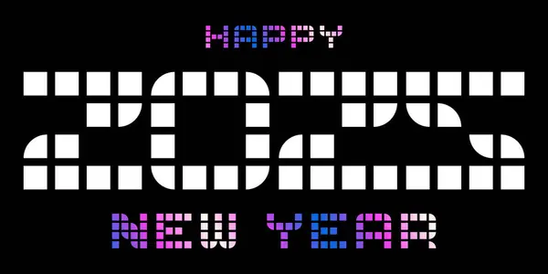 Gelukkig Nieuwjaar 2025 Moderne Tekst Pixelblokstijl Vector Illustratie Geïsoleerd Zwarte Vectorbeelden
