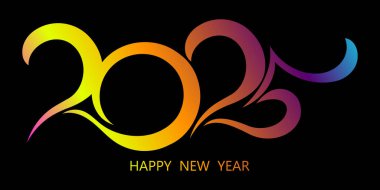 Mutlu yıllar 2025 metin tasarımı. 2025 el çizimi metin. Modern broşür tasarım şablonu, kart, afiş. Vektör illüstrasyonu arkaplanda izole edildi.