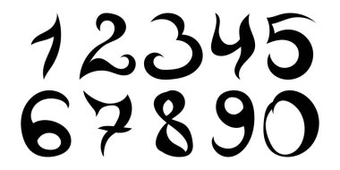 Karalama elle 1 'den 10' a kadar sayılar çizdi. Tasarım için siyah sayılar. Vektör illüstrasyonu beyaz arkaplanda izole edildi.