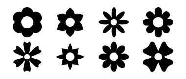 Set of flower icon. Black flowers silhouette. Spring elements. Vector illustration isolated on white background.