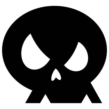 Funny skull black silhouette icon. Illustration for print, design and for Halloween. Vector isolated on white background.