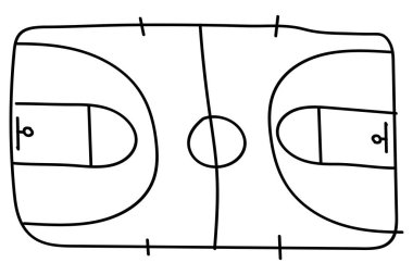 Elle çizilmiş basketbol sahası zemini. Vektör illüstrasyonu.
