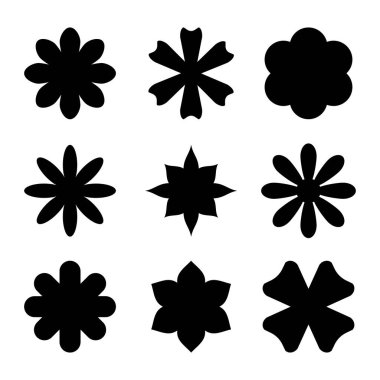 Set of flower icon. Black flowers silhouette. Spring elements. Vector illustration isolated on white background.