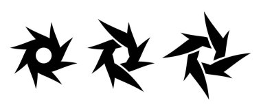 Girdap siyah simge seti. Modern soyut simgeler veya logolar. Tasarım için geometrik şekiller. Vektör illüstrasyonu beyaz arkaplanda izole edildi.