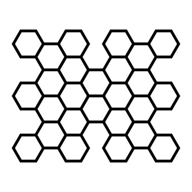 Altıgen desenli. Altıgenlerin soyut geometrik bileşimi. Bal peteği çizgisi simgesi. Vektör illüstrasyonu beyaz arkaplanda izole edildi.