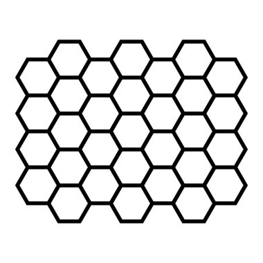 Altıgen desenli. Altıgenlerin soyut geometrik bileşimi. Bal peteği çizgisi simgesi. Vektör illüstrasyonu beyaz arkaplanda izole edildi.