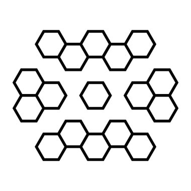 Altıgen desenli. Altıgenlerin soyut geometrik bileşimi. Bal peteği çizgisi simgesi. Vektör illüstrasyonu beyaz arkaplanda izole edildi.