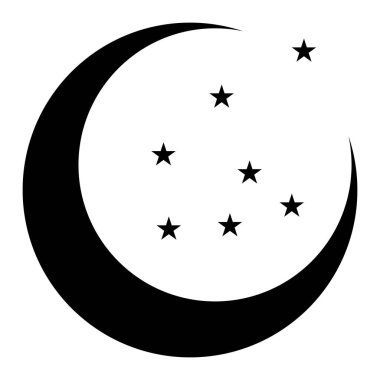 Beyaz arkaplanda izole edilmiş yıldız vektör illüstrasyonlu siyah ay silueti.