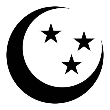 Beyaz arkaplanda izole edilmiş yıldız vektör illüstrasyonlu siyah ay silueti.