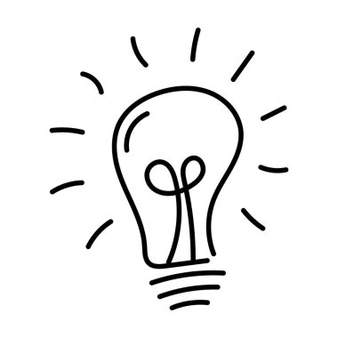 Lamba simgesi. Fikir lambası simgesi elle çizilmiş. Beyaz arkaplanda izole edilmiş vektör.