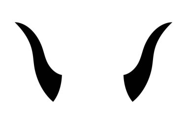 Şeytan boynuzunun siyah silueti. Şeytan boynuzu sembolü. Vektör illüstrasyonu beyaz arkaplanda izole edildi.