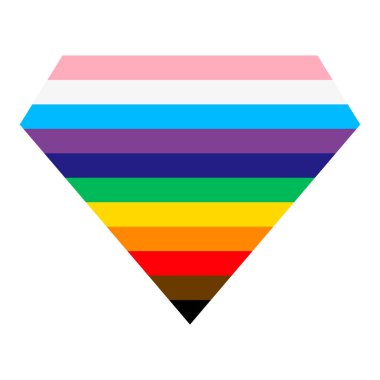 Gurur simgesi. LGBTQ gurur bayrağı renginde elmas. Tasarım için renkli çizgili şekil. Vektör illüstrasyonu beyaz arkaplanda izole edildi.
