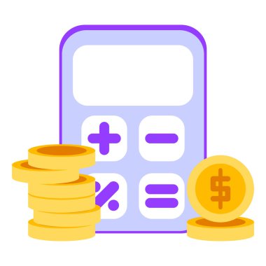 Dolar bozukluğuyla hesap makinesi. Finansal yönetim kavramı. Vektör illüstrasyonu beyaz arkaplanda izole edildi.