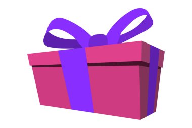 Çizgi film hediye kutusu ikonu. Düz stil. Bayram kutlaması ve özel satış teklifi için hediye ve hediye. Paket kağıdı ve kurdele kurdeleli bir kutu. Vektör illüstrasyonu beyaz arkaplanda izole edildi.