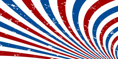 Retro güneş ışınları ve Usa renklerinin arka planı. Grunge 'la birlikte çizgi film arkaplanı. 4 Temmuz, Amerikan Bağımsızlık Günü. Çizgili vektör arkaplanı.