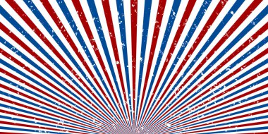 Retro güneş ışınları ve Usa renklerinin arka planı. Grunge 'la birlikte çizgi film arkaplanı. 4 Temmuz, Amerikan Bağımsızlık Günü. Çizgili vektör arkaplanı.