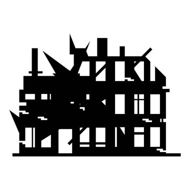 Savaş şehrin binalarını yıktı. Yıkılmış evler ve binalar. Beyaz arkaplanda izole edilmiş vektör illüstrasyonu.