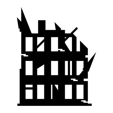 Savaş şehrin binalarını yıktı. Yıkılmış evler ve binalar. Beyaz arkaplanda izole edilmiş vektör illüstrasyonu.