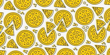 Pizza arkaplanı. Beyaz arka planda pizza dilimleri var. Vektör illüstrasyonu EPS 10