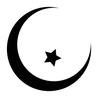Hilal ikonu. Yıldızlı hilal tasarımı. Boho Ay çizimi. Beyaz arkaplanda izole edilmiş vektör.