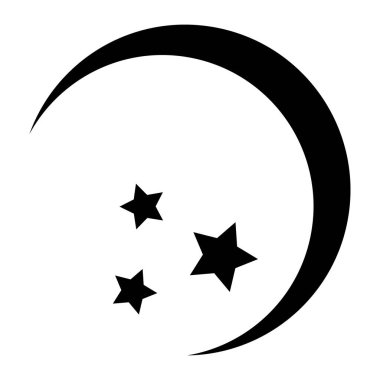 Hilal ikonu. Yıldızlı hilal tasarımı. Boho Ay çizimi. Beyaz arkaplanda izole edilmiş vektör.