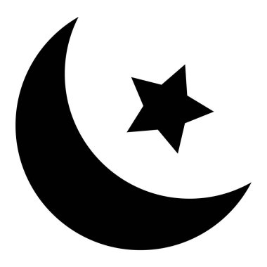 Hilal ikonu. Yıldızlı hilal tasarımı. Boho Ay çizimi. Beyaz arkaplanda izole edilmiş vektör.