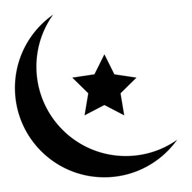 Hilal ikonu. Yıldızlı hilal tasarımı. Boho Ay çizimi. Beyaz arkaplanda izole edilmiş vektör.