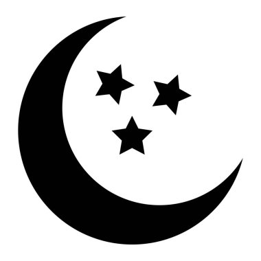 Hilal ikonu. Yıldızlı hilal tasarımı. Boho Ay çizimi. Beyaz arkaplanda izole edilmiş vektör.