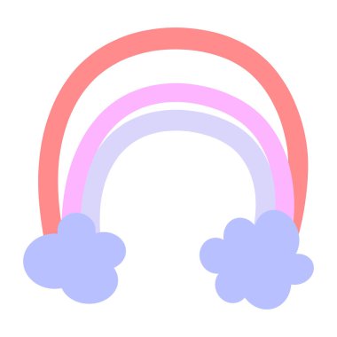 Bulutlu gökkuşağı elle çizilmiş. Beyaz arkaplanda izole edilmiş vektör.