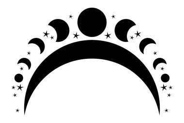 Ay düz simgesi. Astroloji, simya, boho ve sihrin sembolleri. Tişört, dekorasyon ve tasarım için baskılar. Vektör illüstrasyonu beyaz arkaplanda izole edildi.