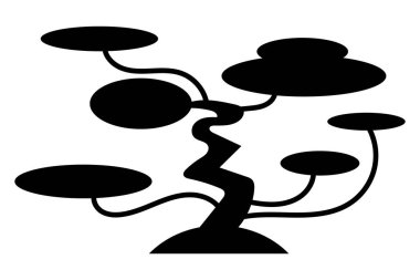 Fantezi ağacının siyah silueti. Garip şekilli soyut çizgi film ağacı. Dekorasyon ve tasarım için yaratıcı bir siluet. Vektör illüstrasyonu beyaz arkaplanda izole edildi