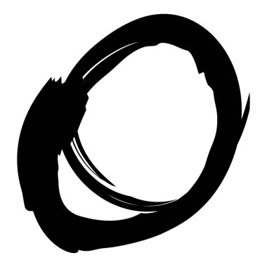 Grunge çemberi fırça darbesi. Soyut siyah yuvarlak çerçeve. Tasarım için yaratıcı bir unsur. Vektör illüstrasyonu beyaz arkaplanda izole edildi.