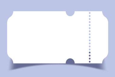 Fırfırlı kenarları ve gölgeleri olan beyaz bir bilet. Gerçekçi bilet boş şablonu. Vektör EPS 10