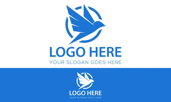 Blue Color Abstract Simple Bird Circle Logo Design — Stock Vector