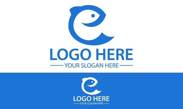 Blaue Farbe Einfache Form Linie Kunst Fisch Logo Design — Stockvektor