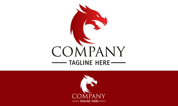 Kırmızı Renkli Fantezi Ejder Başlıklı Logo Tasarımı — Stok Vektör