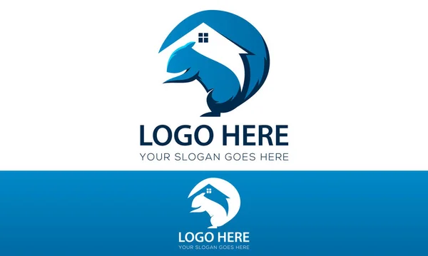 Blå Färg Ekorre Negativ Space Home Logotyp Design — Stock vektor