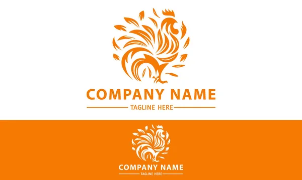 Orange Color Abstract Feather Hen Logo Design — Stock Vector