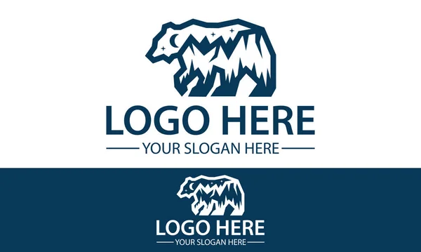 Blue Color Mountain Polar Bear Logo Ontwerp — Stockvector